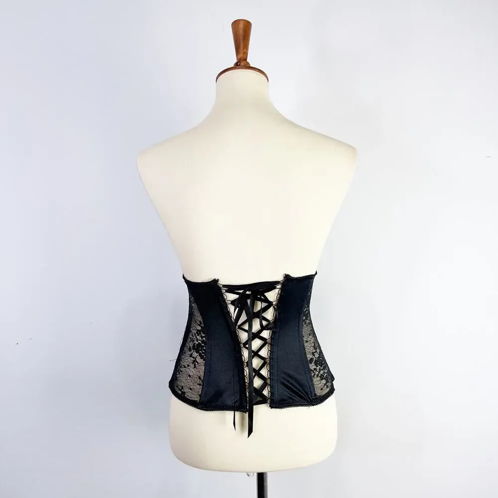 Black lace waist trainer corset back hook and eye side lace up Size XS/S